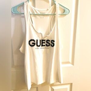 Hot cute GUESS tank. Black sequined letters! Can wear any time of year.